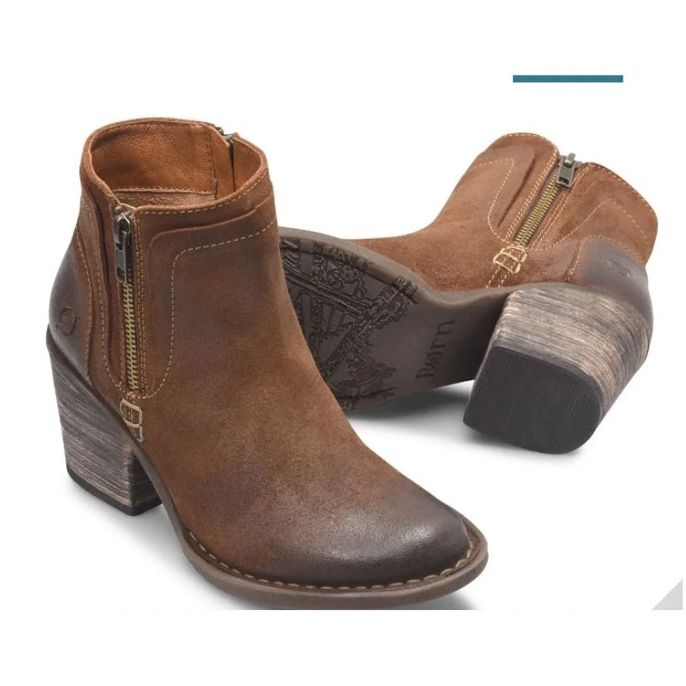 BORN‎ Alana Rustic Distressed Suede Ankle Western Booties Boots Women  7M
